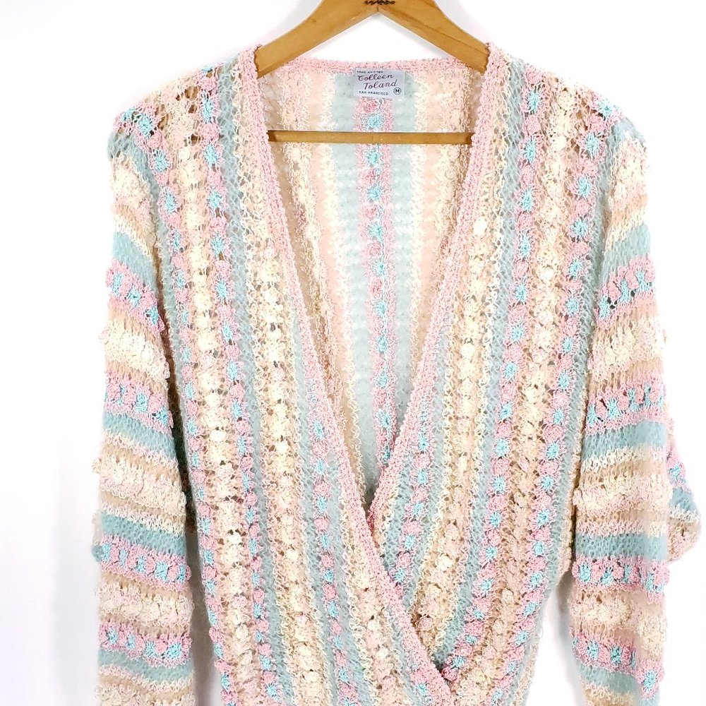 Vtg Colleen Toland Sweater Women's Med Long Sleeve Multicolor Hand Knitted 80s
